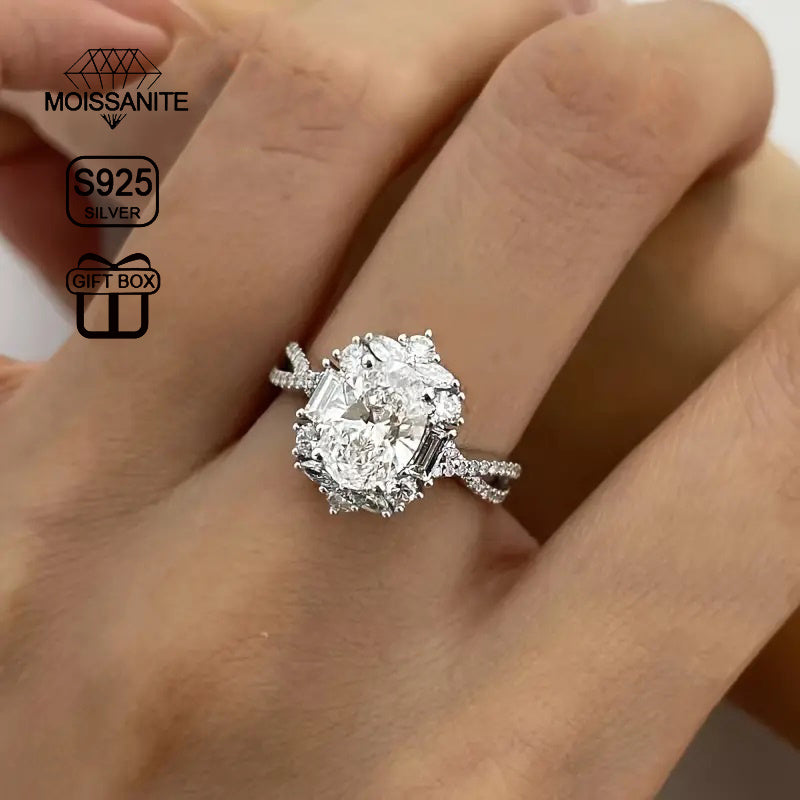 Elegant 2 Carat Oval Engagement Ring - Hypoallergenic S925 Sterling Silvery, Bohemian Style with Cross Goose Egg Design, Perfect for Weddings and Anniversaries, Perfect Gift for Her, 3.5g, Hypoallergenic, Women's, Bohemian, Elegant Style