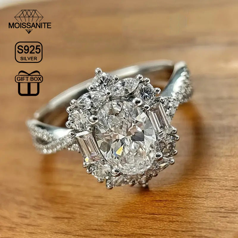 Elegant 2 Carat Oval Engagement Ring - Hypoallergenic S925 Sterling Silvery, Bohemian Style with Cross Goose Egg Design, Perfect for Weddings and Anniversaries, Perfect Gift for Her, 3.5g, Hypoallergenic, Women's, Bohemian, Elegant Style
