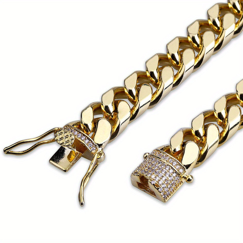 1PC Iced Out CZ Hip Hop Copper Material Golden Plated Cuban Link Bracelet for Women Men Luxury Bracelets on Hand Jewelry Gifts