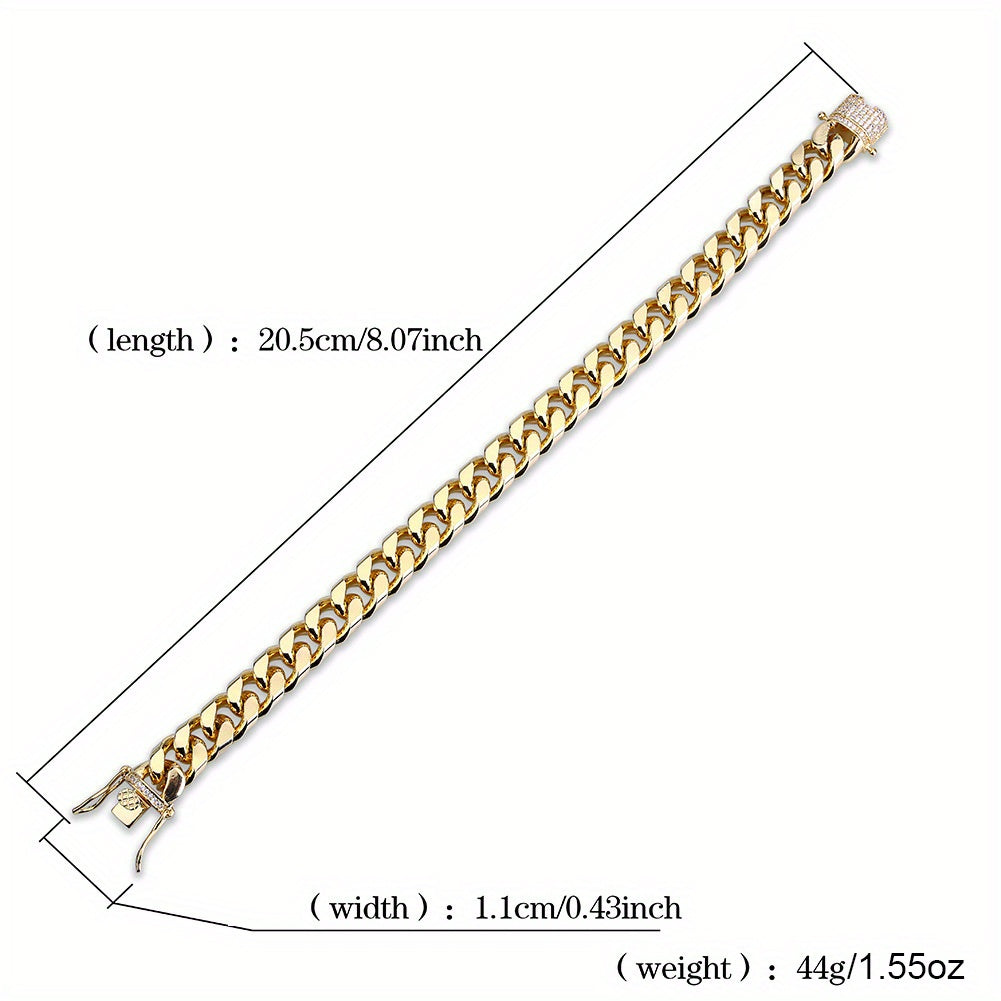 1PC Iced Out CZ Hip Hop Copper Material Golden Plated Cuban Link Bracelet for Women Men Luxury Bracelets on Hand Jewelry Gifts