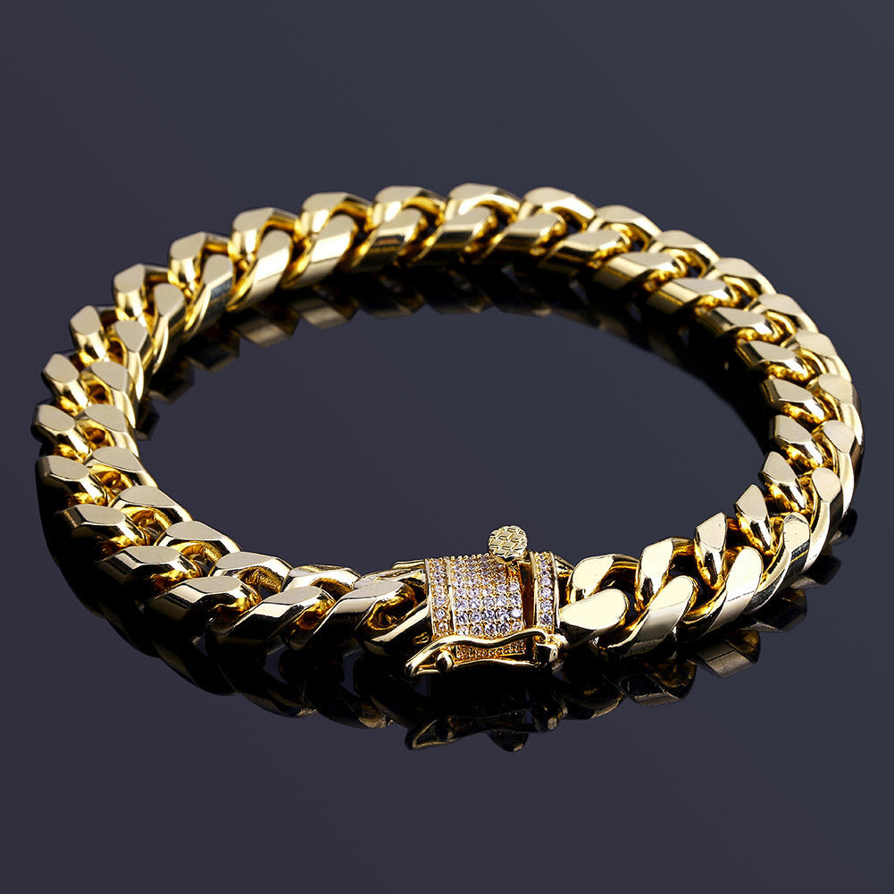 1PC Iced Out CZ Hip Hop Copper Material Golden Plated Cuban Link Bracelet for Women Men Luxury Bracelets on Hand Jewelry Gifts
