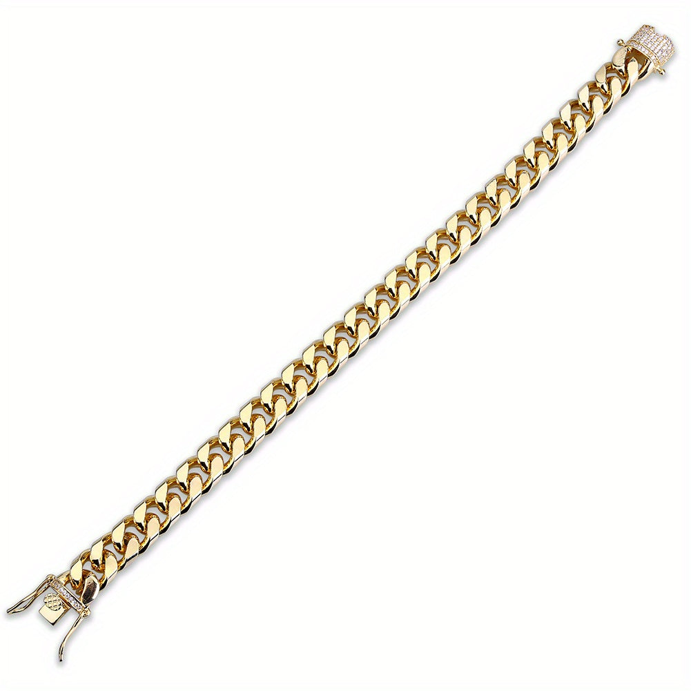 1PC Iced Out CZ Hip Hop Copper Material Golden Plated Cuban Link Bracelet for Women Men Luxury Bracelets on Hand Jewelry Gifts