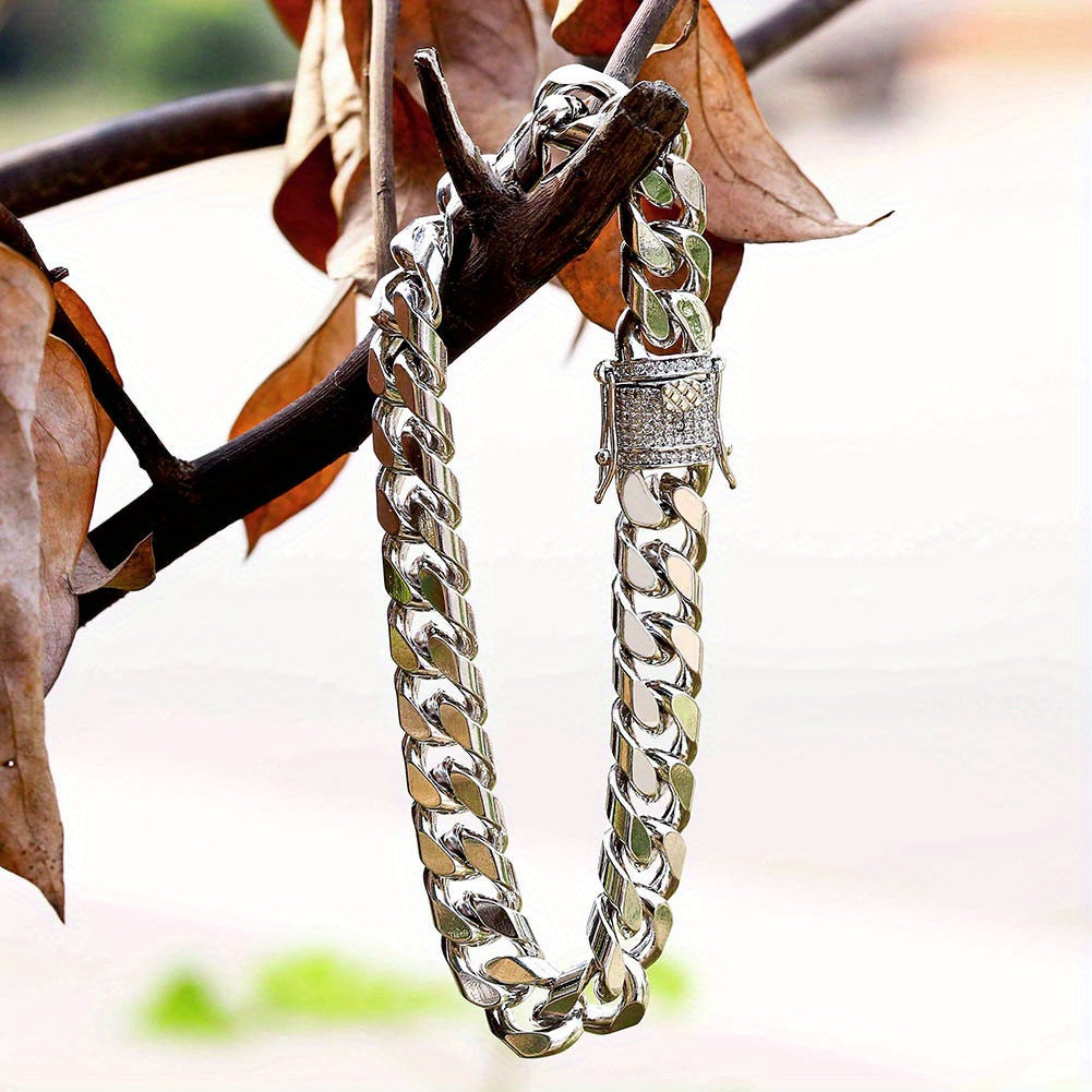 1PC Iced Out CZ Hip Hop Copper Material Golden Plated Cuban Link Bracelet for Women Men Luxury Bracelets on Hand Jewelry Gifts