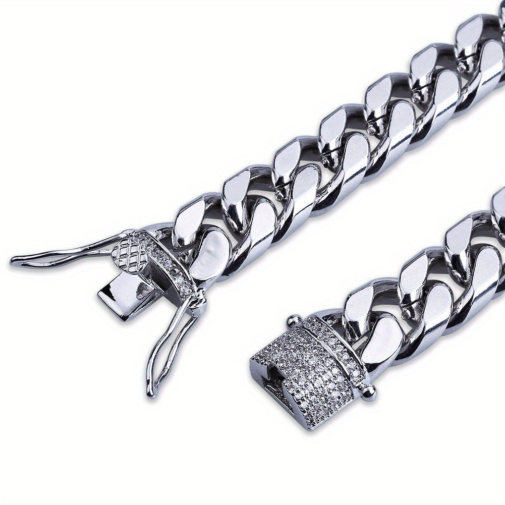 1PC Iced Out CZ Hip Hop Copper Material Golden Plated Cuban Link Bracelet for Women Men Luxury Bracelets on Hand Jewelry Gifts