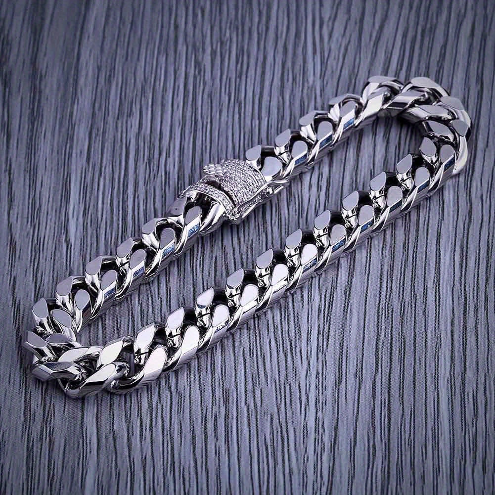 1PC Iced Out CZ Hip Hop Copper Material Golden Plated Cuban Link Bracelet for Women Men Luxury Bracelets on Hand Jewelry Gifts