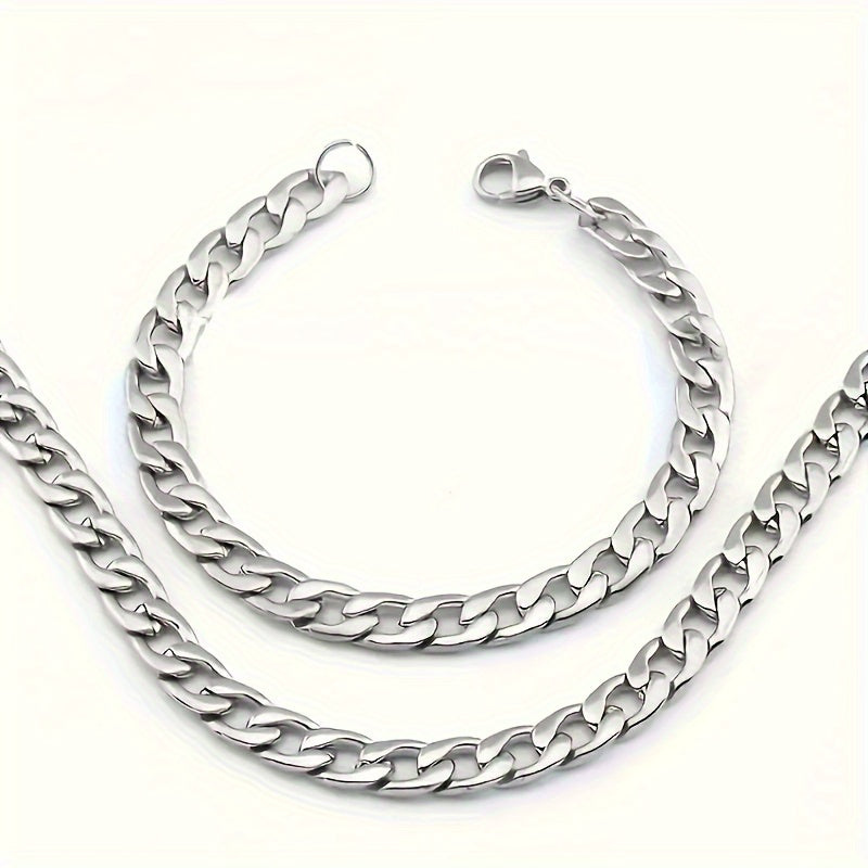 2pcs/ set Stainless Steel Men's necklace and bracelet set, hip-hop punk couple chain