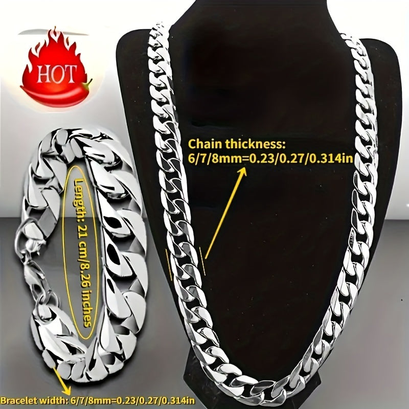2pcs/ set Stainless Steel Men's necklace and bracelet set, hip-hop punk couple chain