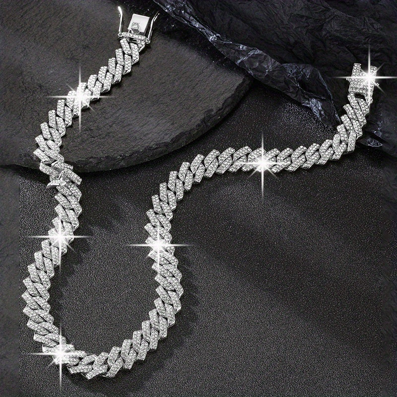 Rhinestones Cuban Link Necklace and Bracelet Set - Unisex Punk Style, Y2K Hip Hop Jewelry | September Birthstone, Luxury Gift