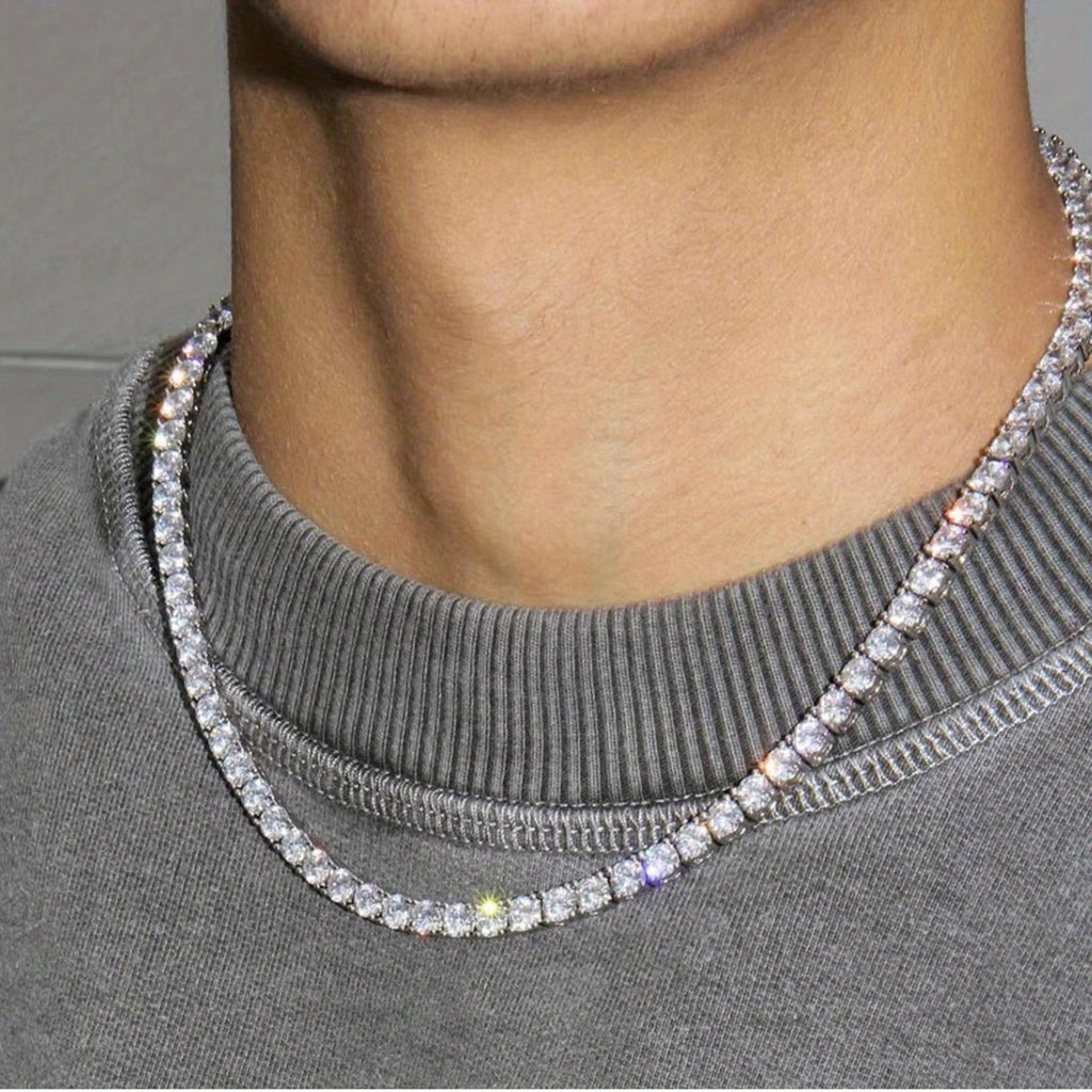 Sparkling Hip Hop Tennis Chain Necklace Party Accessory for Both Men And Women