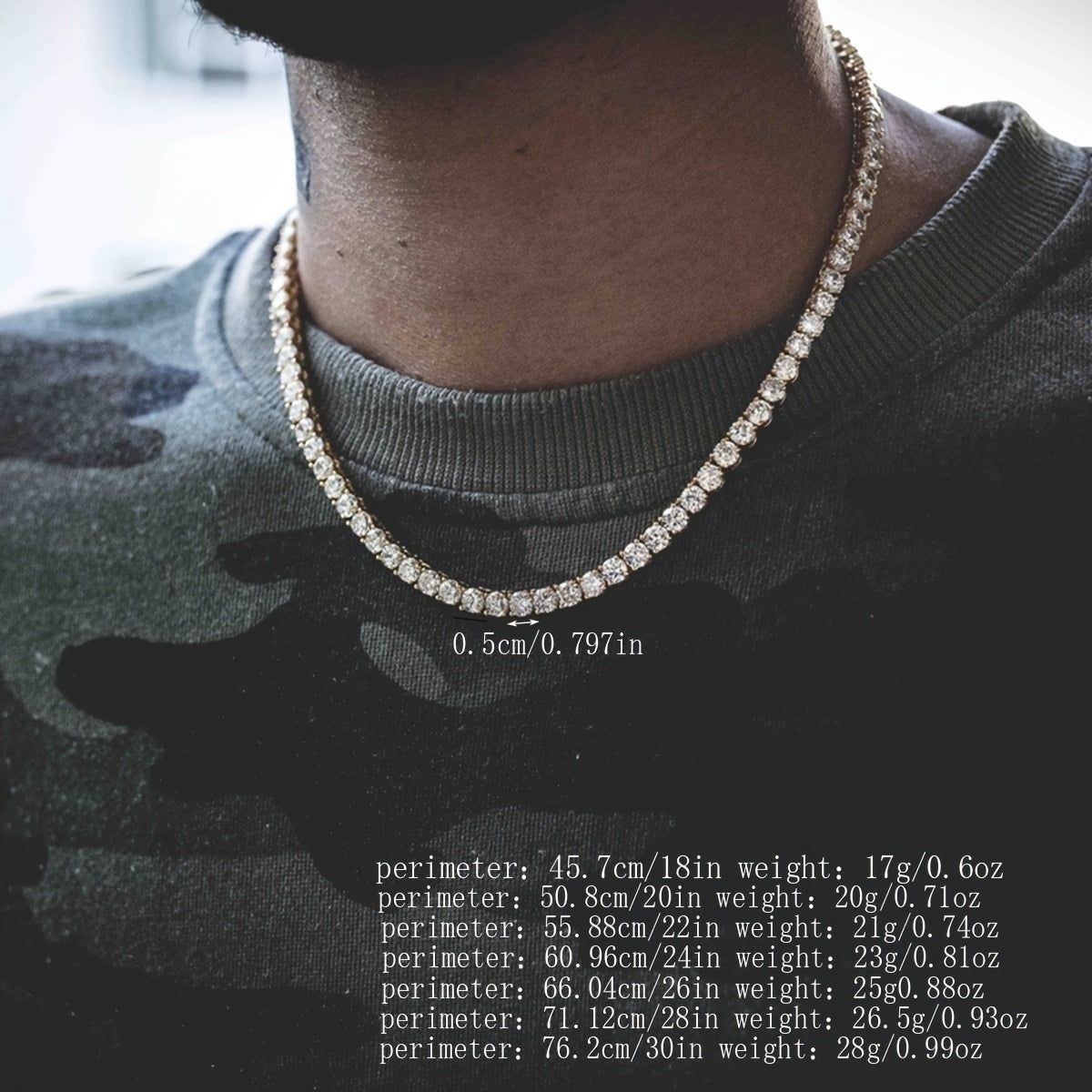 Sparkling Hip Hop Tennis Chain Necklace Party Accessory for Both Men And Women