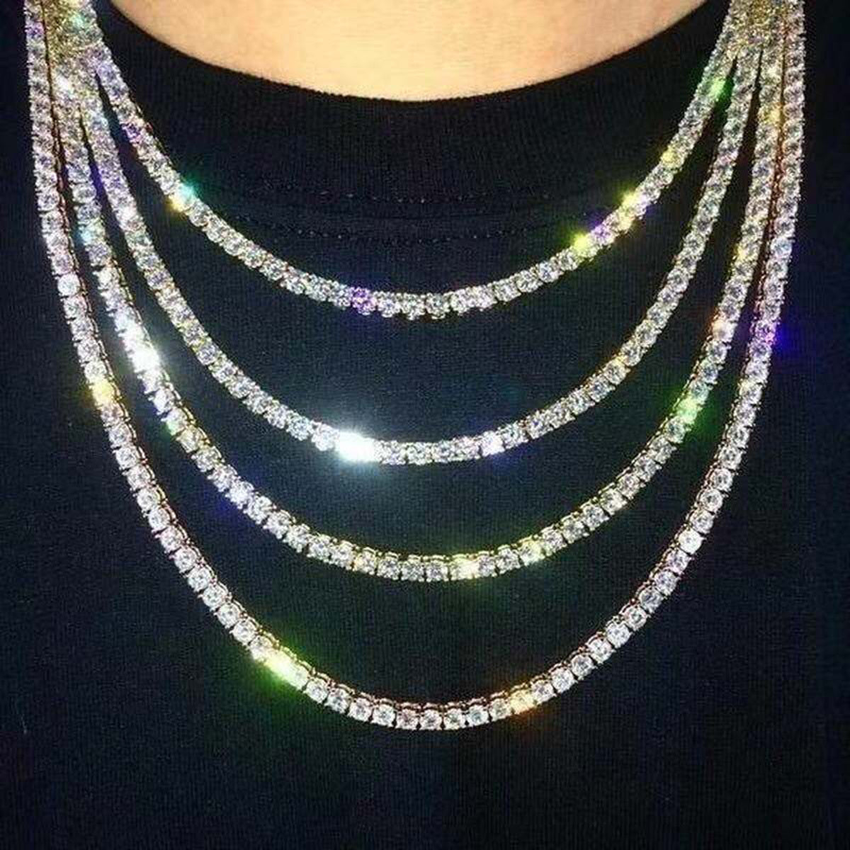 Sparkling Hip Hop Tennis Chain Necklace Party Accessory for Both Men And Women