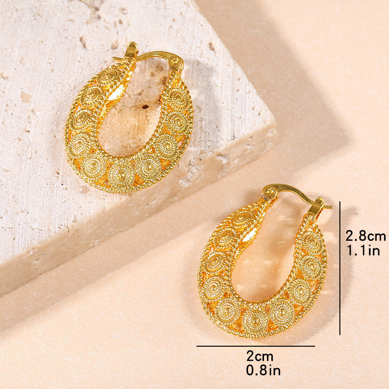 1 Pair Of Bohemian Round Hollow Women's Pendant Earrings Valentine's Day Gift