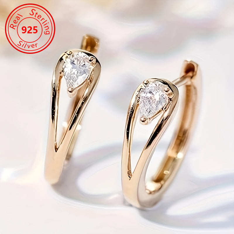 1 Pair of S925 Sterling Silvery Earrings, Dazzling Geometric Sparkling Synthetic Zirconia Earrings - Handcrafted 18K Gold Plated Jewelry for Women - Timeless, Elegant, and Versatile - Perfect Daily Accessory, Ideal Gift, Fashionable Outfit