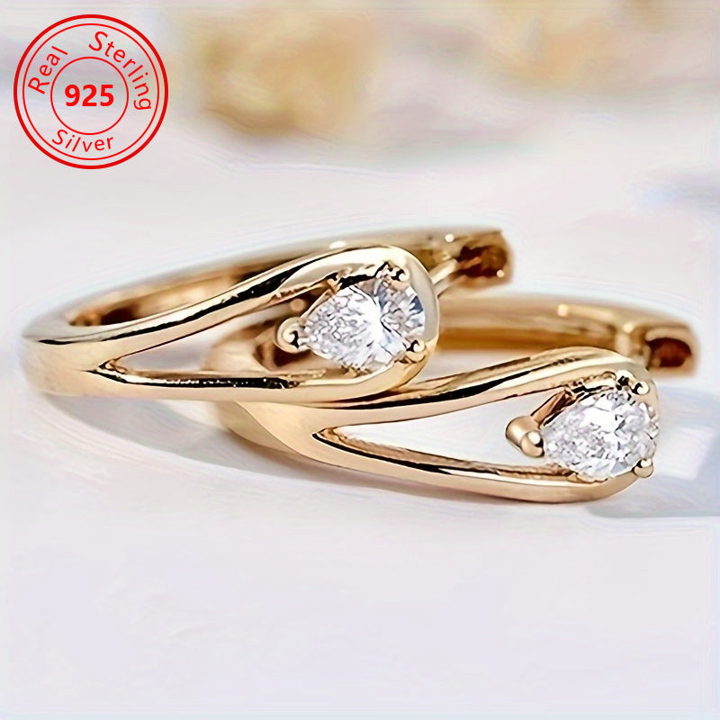 1 Pair of S925 Sterling Silvery Earrings, Dazzling Geometric Sparkling Synthetic Zirconia Earrings - Handcrafted 18K Gold Plated Jewelry for Women - Timeless, Elegant, and Versatile - Perfect Daily Accessory, Ideal Gift, Fashionable Outfit