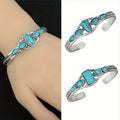 925 Pure Silvery 2pcs/ Set Bohemian Style Retro Turquoise Carved Hollow Geometric Bracelet with Adjustable Opening