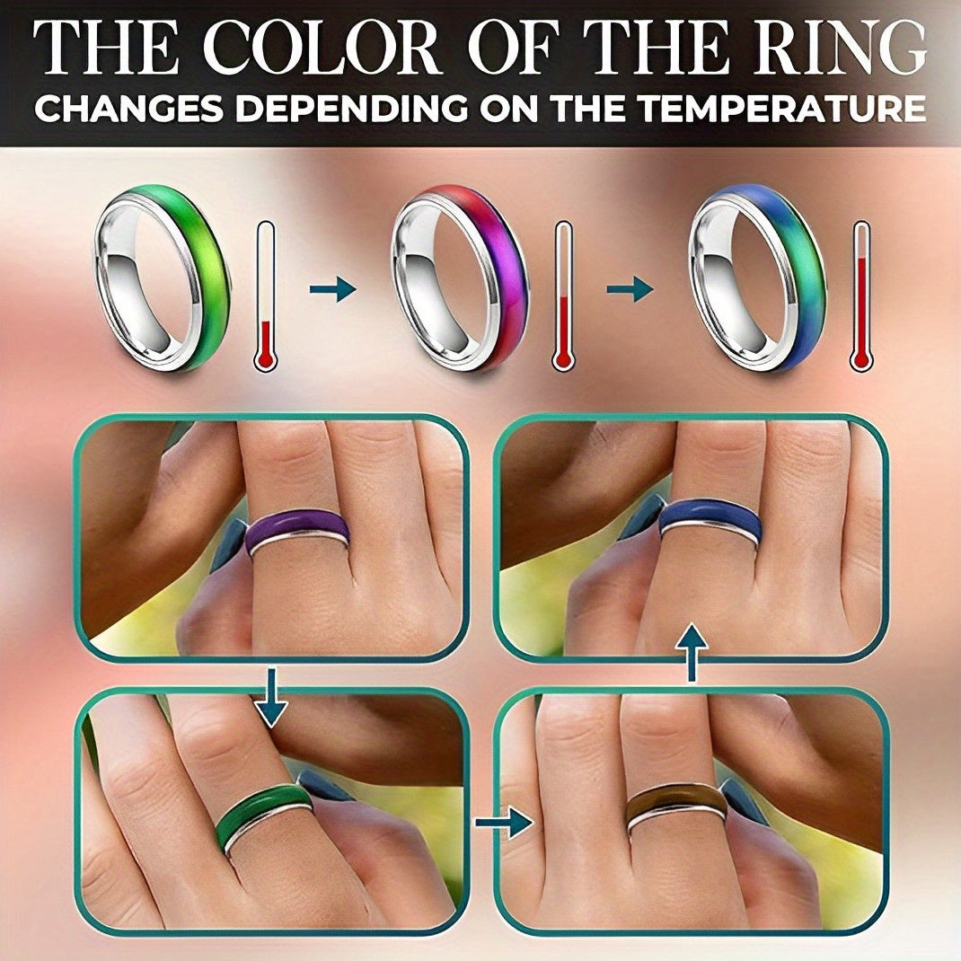 [Temperature Change Rings] 100pcs Temperature Change Color Rings With Box 6mm Color Random Changing Ring Mood Emotion Temperature Index Copper Color Change Ring For Women Men+Display Box