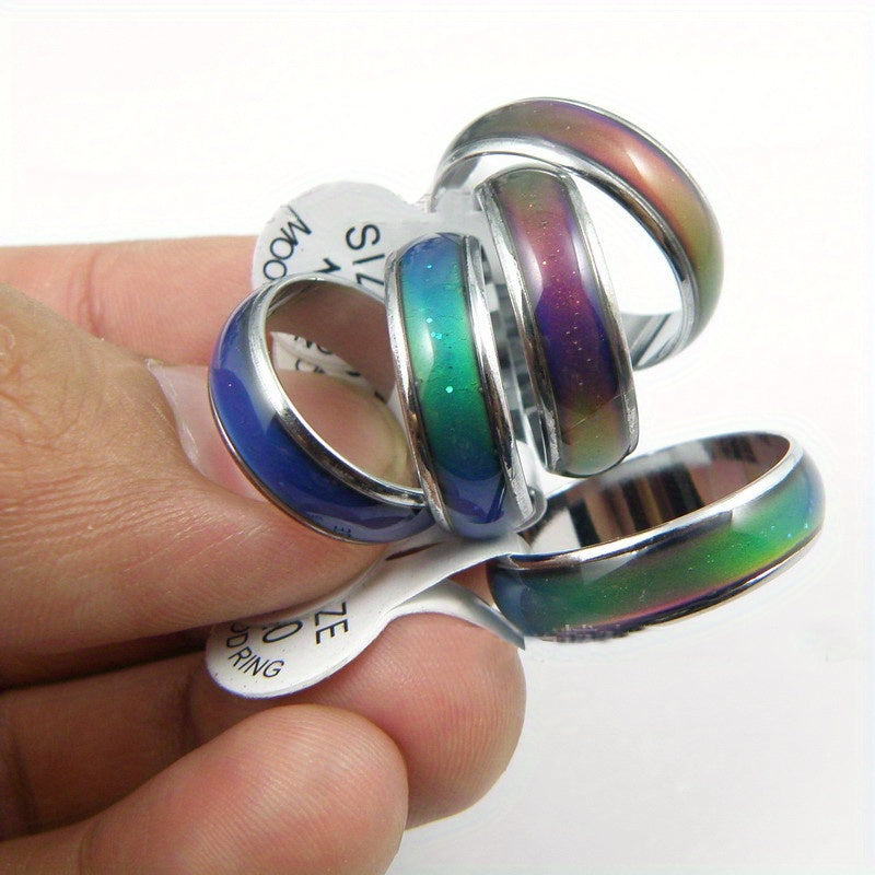 [Temperature Change Rings] 100pcs Temperature Change Color Rings With Box 6mm Color Random Changing Ring Mood Emotion Temperature Index Copper Color Change Ring For Women Men+Display Box