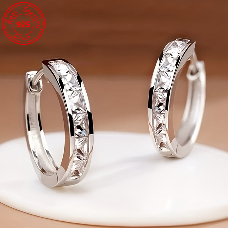 A Pair Of S925 Sterling Silver Earrings - Unique Minimalist Zirconia Earrings - Shiny Female Daily Wear - Low Allergy, Lightweight Earrings Suitable For Any Outfit And Date Perfect Gift For Women