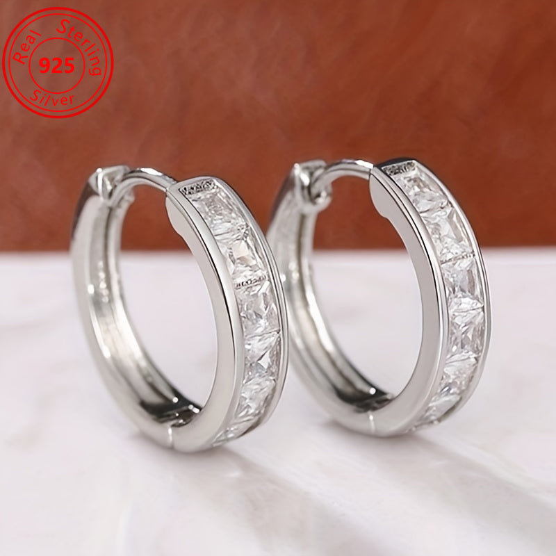 A Pair Of S925 Sterling Silver Earrings - Unique Minimalist Zirconia Earrings - Shiny Female Daily Wear - Low Allergy, Lightweight Earrings Suitable For Any Outfit And Date Perfect Gift For Women