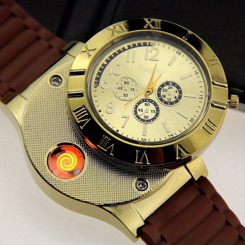 1pc Metal Fine Watch Lighter, Windproof USB Charging Cigarette Lighter, Casual Retro Style Watch, Suitable for Daily Wear, a Portable Watch for Traveling, The Best Gift for Father And Husband, Without Battery