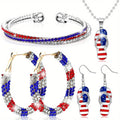Set of 4pcs of Jewelry for Women Celebrating The 4Th of July, Including Patriotic Earrings, a Bracelet for Independence Day, And a Necklace Featuring The American Flag, Perfect As Gifts