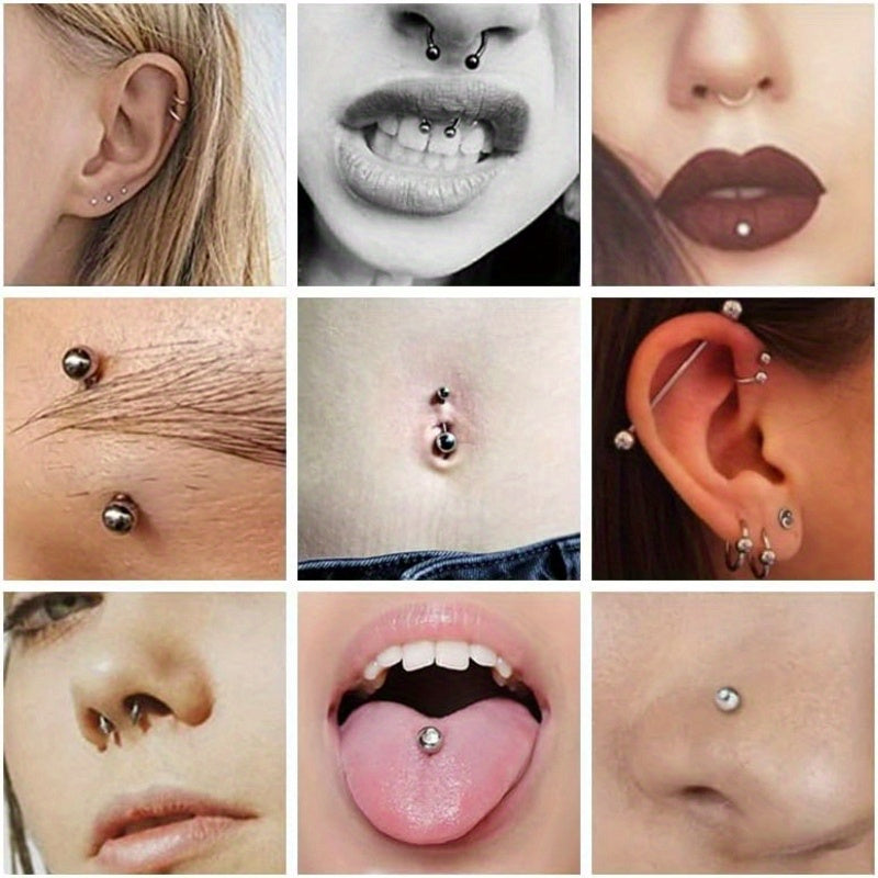 [120pcs Piercing Kit] Local Warehouse 120pcs Professional Body Piercing Kit - Stainless Steel 14G 16G Jewelry - Belly Nose Lip Septum Rings - Tool Set