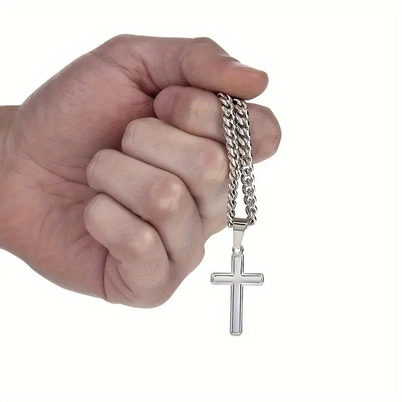 For My Beloved Grandson, a Cuban Chain Cross Pendant Necklace, Perfect for Birthdays, Graduations, And Christmas Gifts