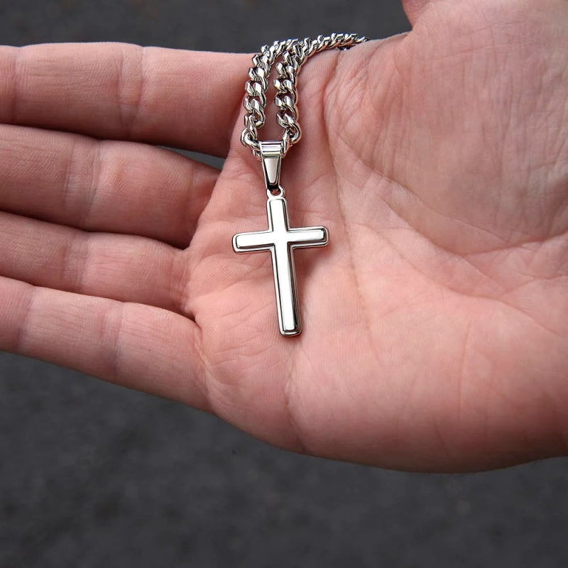 For My Beloved Grandson, a Cuban Chain Cross Pendant Necklace, Perfect for Birthdays, Graduations, And Christmas Gifts