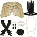 FEPITO 10pcs 1920s Flapper Gatsby Accessories Set Fashion Roaring 20's Theme Set with Headband Headpiece for Women Masquerade, Halloween Dress Up