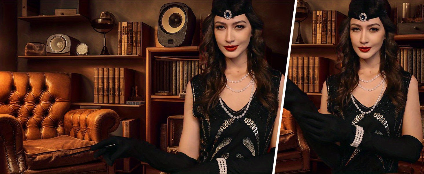 FEPITO 10pcs 1920s Flapper Gatsby Accessories Set Fashion Roaring 20's Theme Set with Headband Headpiece for Women Masquerade, Halloween Dress Up