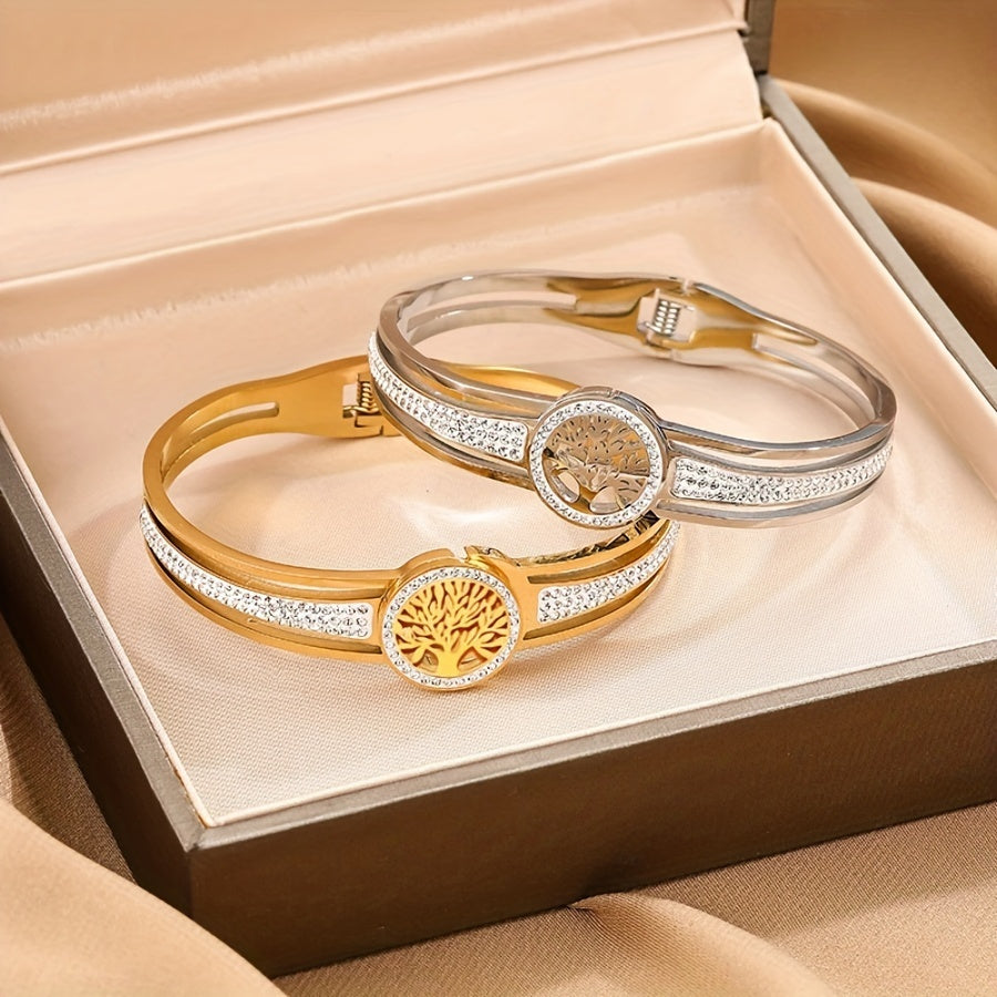 Eternal Life Tree Charm: Women's Stainless Steel Bangle Bracelet, Symbolic Holiday Gift for Her - Durable & Hypoallergenic Jewelry - Comes with Gift Box