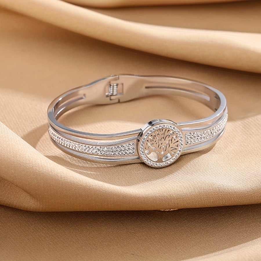 Eternal Life Tree Charm: Women's Stainless Steel Bangle Bracelet, Symbolic Holiday Gift for Her - Durable & Hypoallergenic Jewelry - Comes with Gift Box