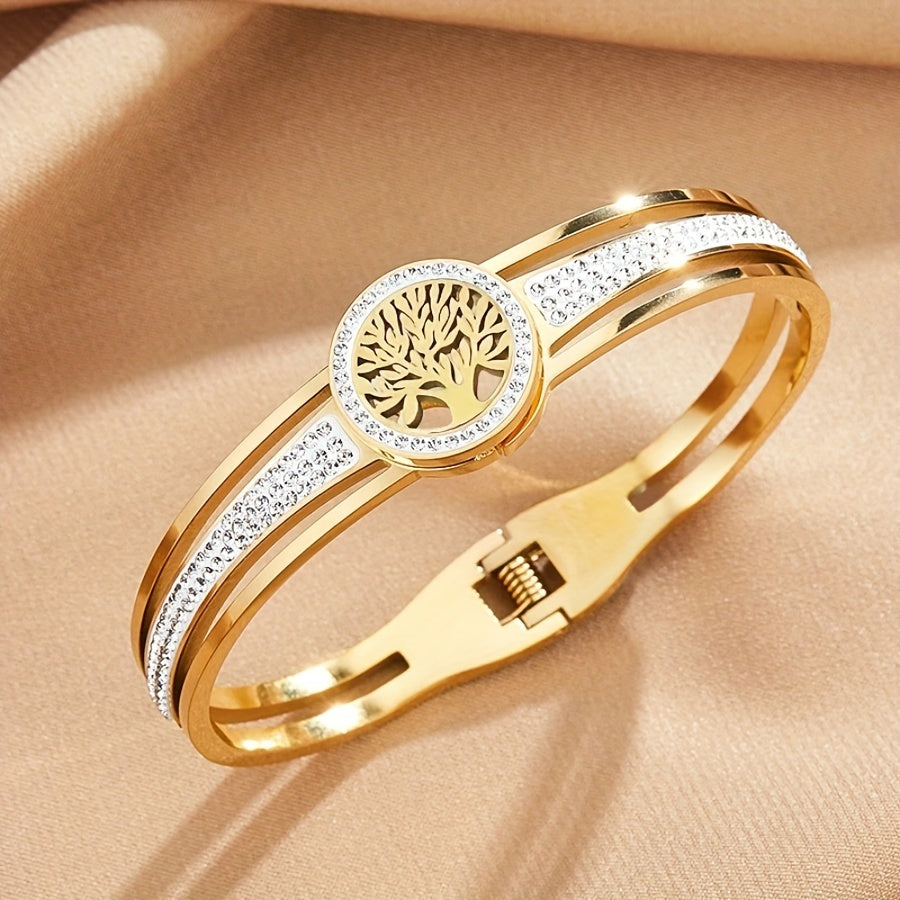 Eternal Life Tree Charm: Women's Stainless Steel Bangle Bracelet, Symbolic Holiday Gift for Her - Durable & Hypoallergenic Jewelry - Comes with Gift Box