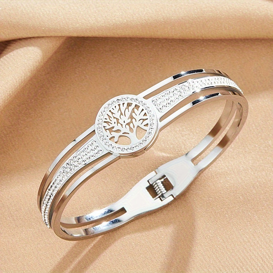 Eternal Life Tree Charm: Women's Stainless Steel Bangle Bracelet, Symbolic Holiday Gift for Her - Durable & Hypoallergenic Jewelry - Comes with Gift Box