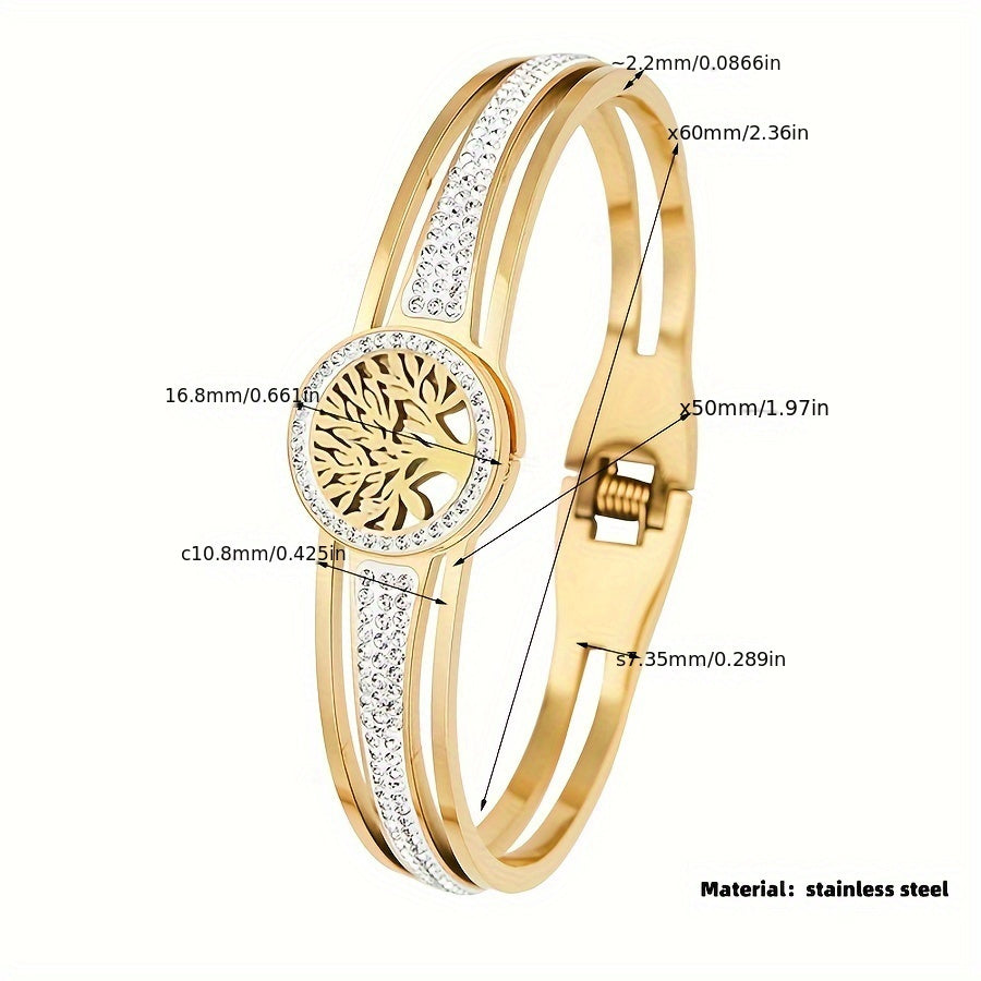 Eternal Life Tree Charm: Women's Stainless Steel Bangle Bracelet, Symbolic Holiday Gift for Her - Durable & Hypoallergenic Jewelry - Comes with Gift Box