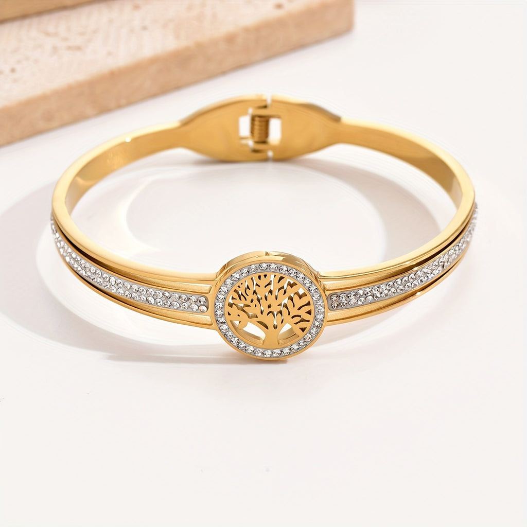 Eternal Life Tree Charm: Women's Stainless Steel Bangle Bracelet, Symbolic Holiday Gift for Her - Durable & Hypoallergenic Jewelry - Comes with Gift Box