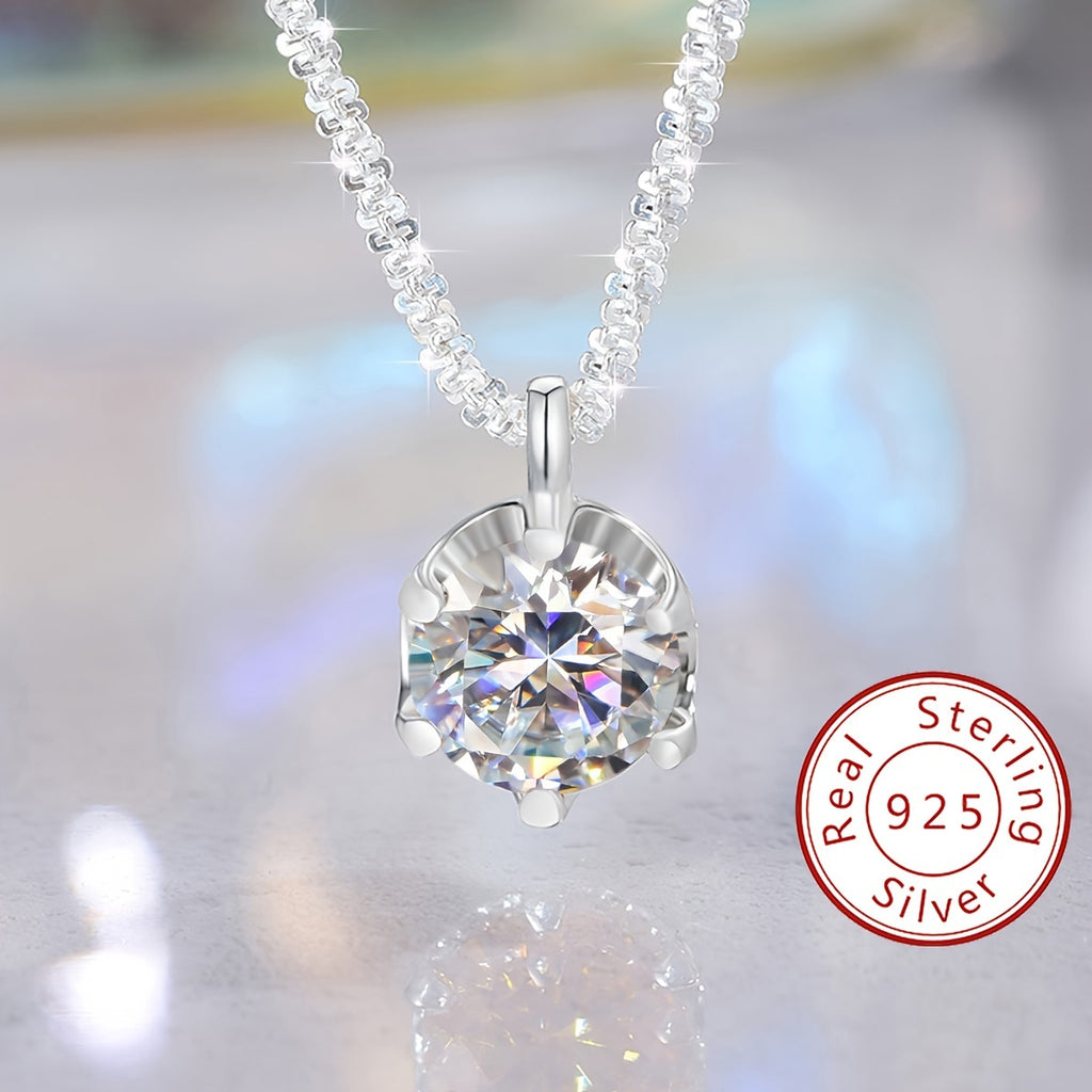 Moissanite Pendant Necklace - 1CT, Exquisite 925 Sterling Silver, Elegant | Luxury Gift for Her, Wedding, Valentine's Day, Mother's Day