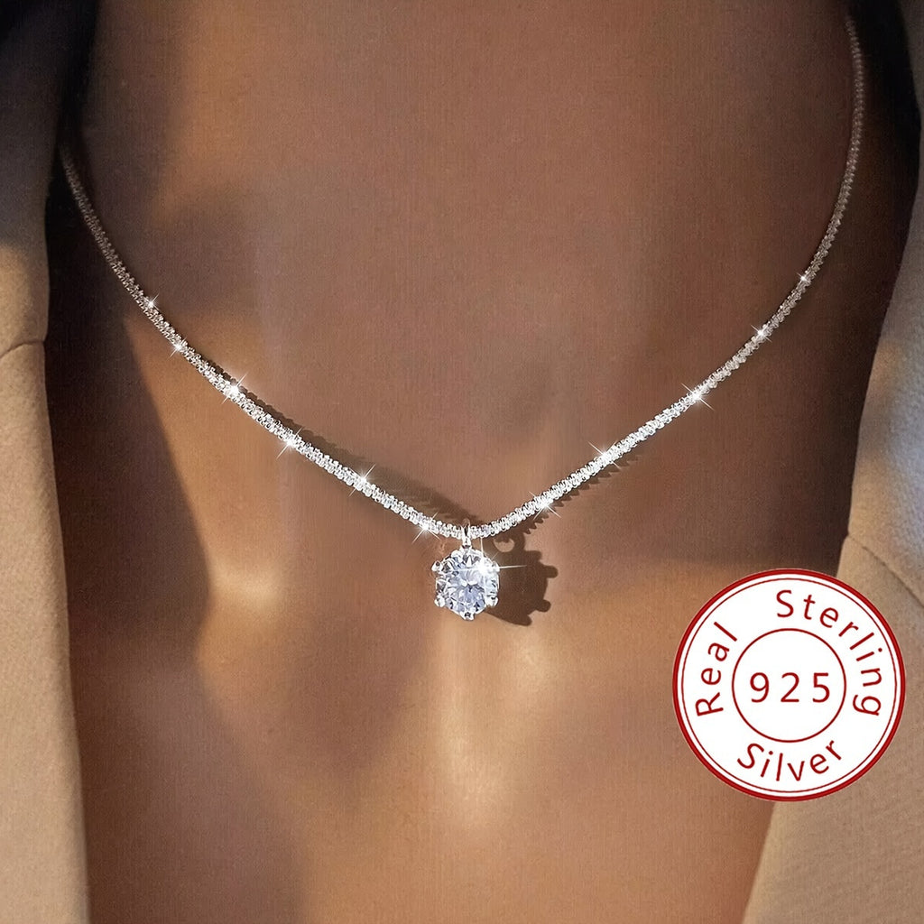 Moissanite Pendant Necklace - 1CT, Exquisite 925 Sterling Silver, Elegant | Luxury Gift for Her, Wedding, Valentine's Day, Mother's Day