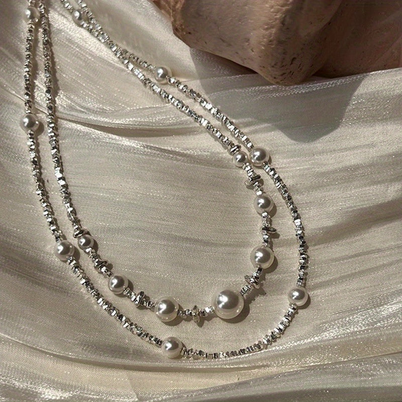 Sterling Silver S925 Chic Faux Pearl Necklace for Women | Luxury & Unique Design | Elegant Clavicle Chain | Perfect Gift for Proposal, Engagement, Wedding Anniversary, Valentine'S | Versatile Retro Fashion | Delicate & Classic Style | Quality Gift fo