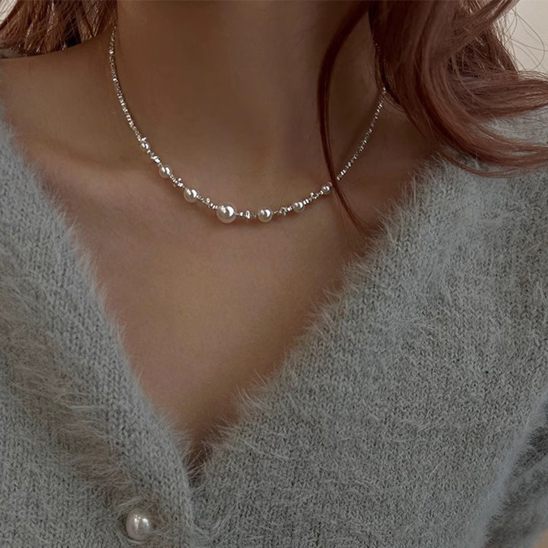 Sterling Silver S925 Chic Faux Pearl Necklace for Women | Luxury & Unique Design | Elegant Clavicle Chain | Perfect Gift for Proposal, Engagement, Wedding Anniversary, Valentine'S | Versatile Retro Fashion | Delicate & Classic Style | Quality Gift fo