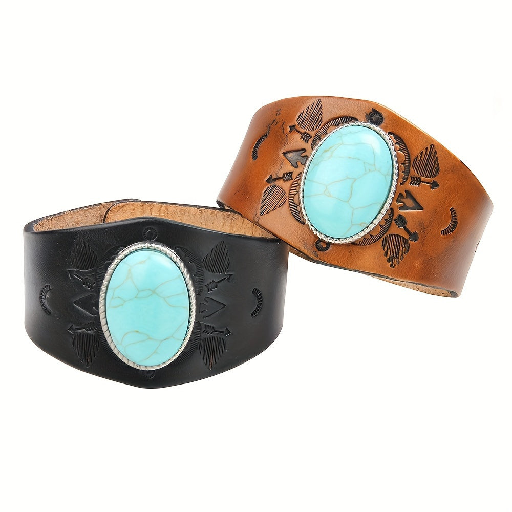 1pc Ethnic Faux Turquoise Totem Faux Leather Men's Bracelet Cool Birthday Gift Party Holiday Casual Wear