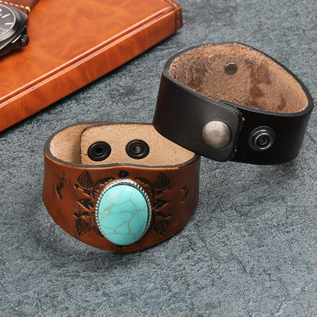 1pc Ethnic Faux Turquoise Totem Faux Leather Men's Bracelet Cool Birthday Gift Party Holiday Casual Wear