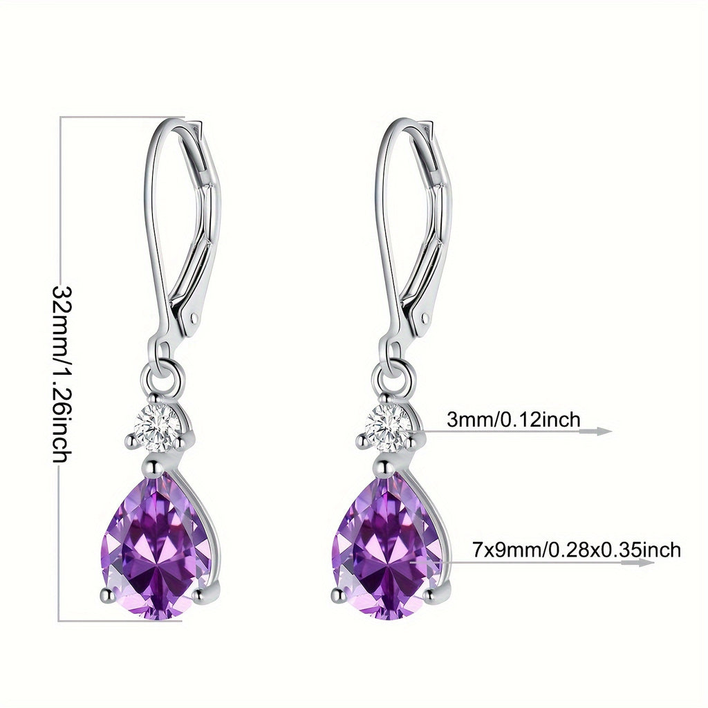 [Ideal Gift] 925 Sterling Silver Amethyst Teardrop Leverback Earrings - Dramatic Drop Dangly Design, Hypoallergenic, and Comfortable - Ideal Birthday Gifts for Women and, Genuine Gemstone Jewelry for Casual Attire or Special Occasions