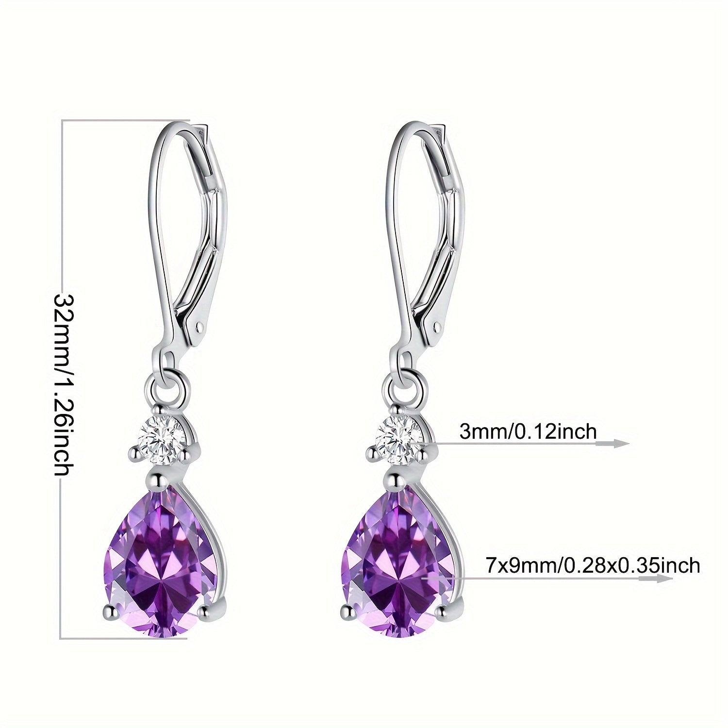 [Ideal Gift] 925 Sterling Silver Amethyst Teardrop Leverback Earrings - Dramatic Drop Dangly Design, Hypoallergenic, and Comfortable - Ideal Birthday Gifts for Women and, Genuine Gemstone Jewelry for Casual Attire or Special Occasions