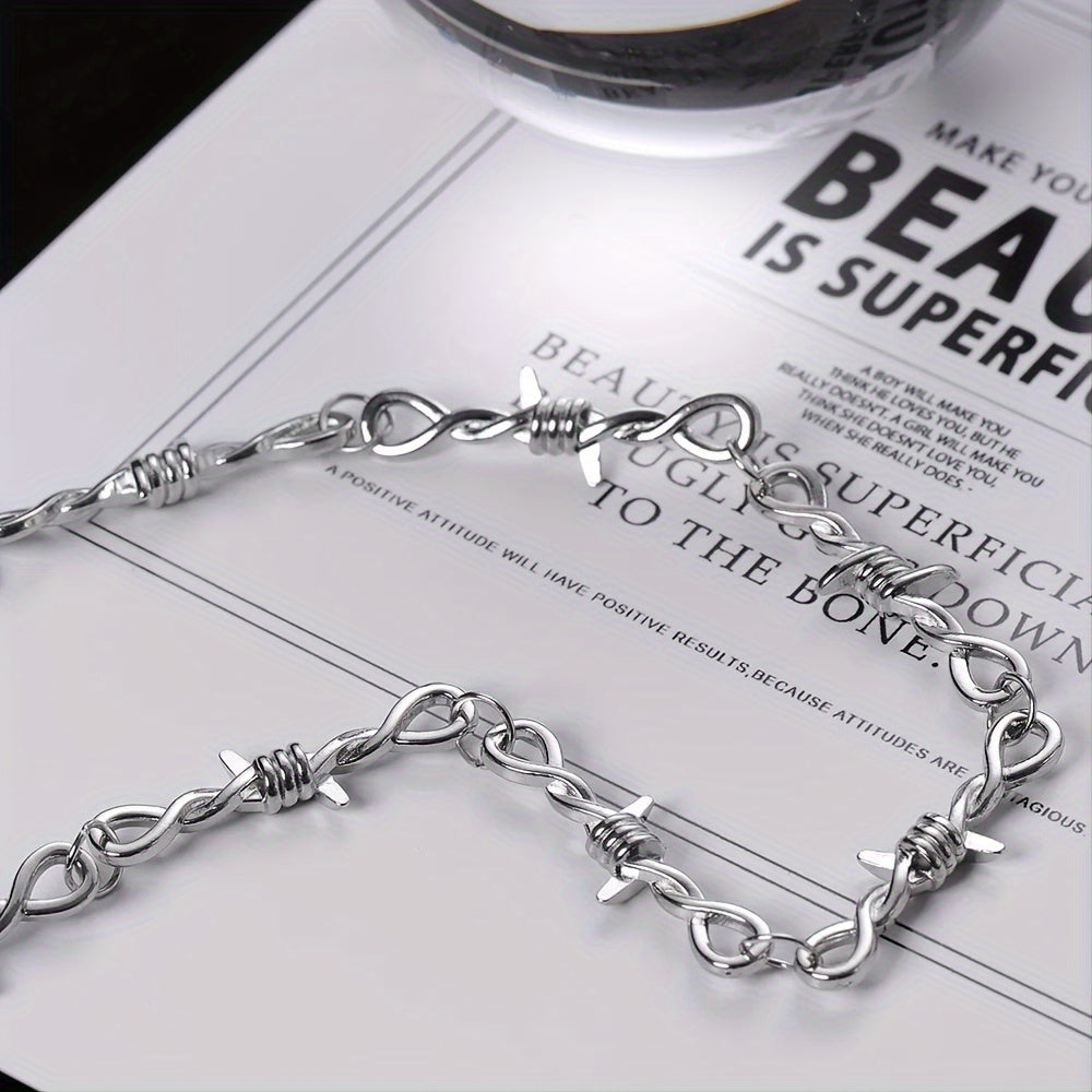 Punk Twist Spiked Thorns Metal Barbed Wire Chain Necklace for Men