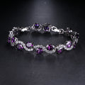 Radiant Luxury Purple Oval Link Bracelet - Exquisite Silver Plating Craftsmanship and Dazzling Copper Zirconia - A Fashionable Hand Accessory for Birthdays and Anniversaries