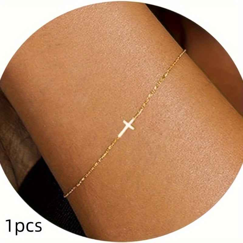 1pc Exquisite Golden Pearl Bead Chain Bracelet - Adjustable Stainless Steel with Thin Golden Box Cuban Twisted Chain Design - Perfect Women'S Bridesmaid Jewelry Or Gift for Woman