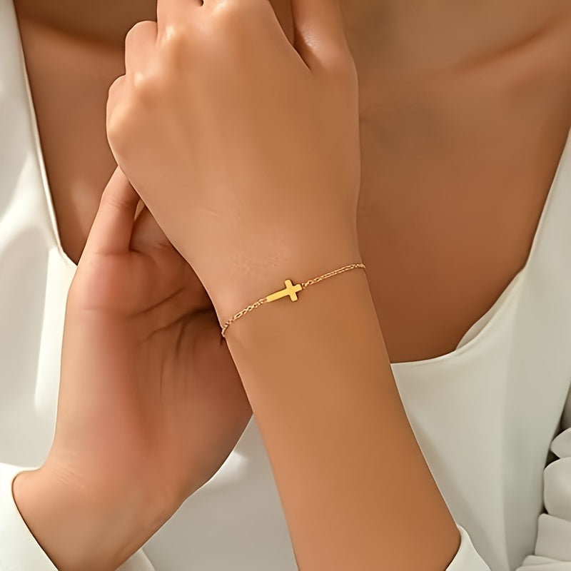 1pc Exquisite Golden Pearl Bead Chain Bracelet - Adjustable Stainless Steel with Thin Golden Box Cuban Twisted Chain Design - Perfect Women'S Bridesmaid Jewelry Or Gift for Woman