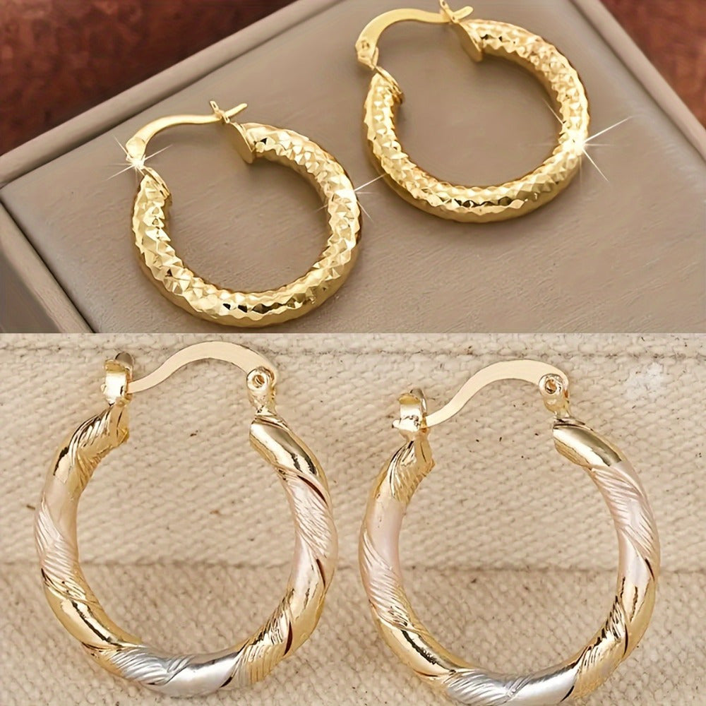 2 Pairs of Luxurious Copper Twist Hoop Earrings - Stylish Party Jewelry for Men - Ideal for Weddings, Birthday Gifts Or Personal Additions