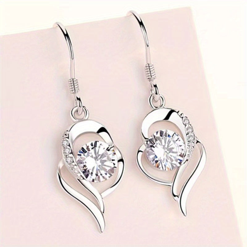 1pair S925 Sterling Silver Drop Earring, Love Heart Shaped Earrings, Wedding Proposal Birthday Anniversary Gift